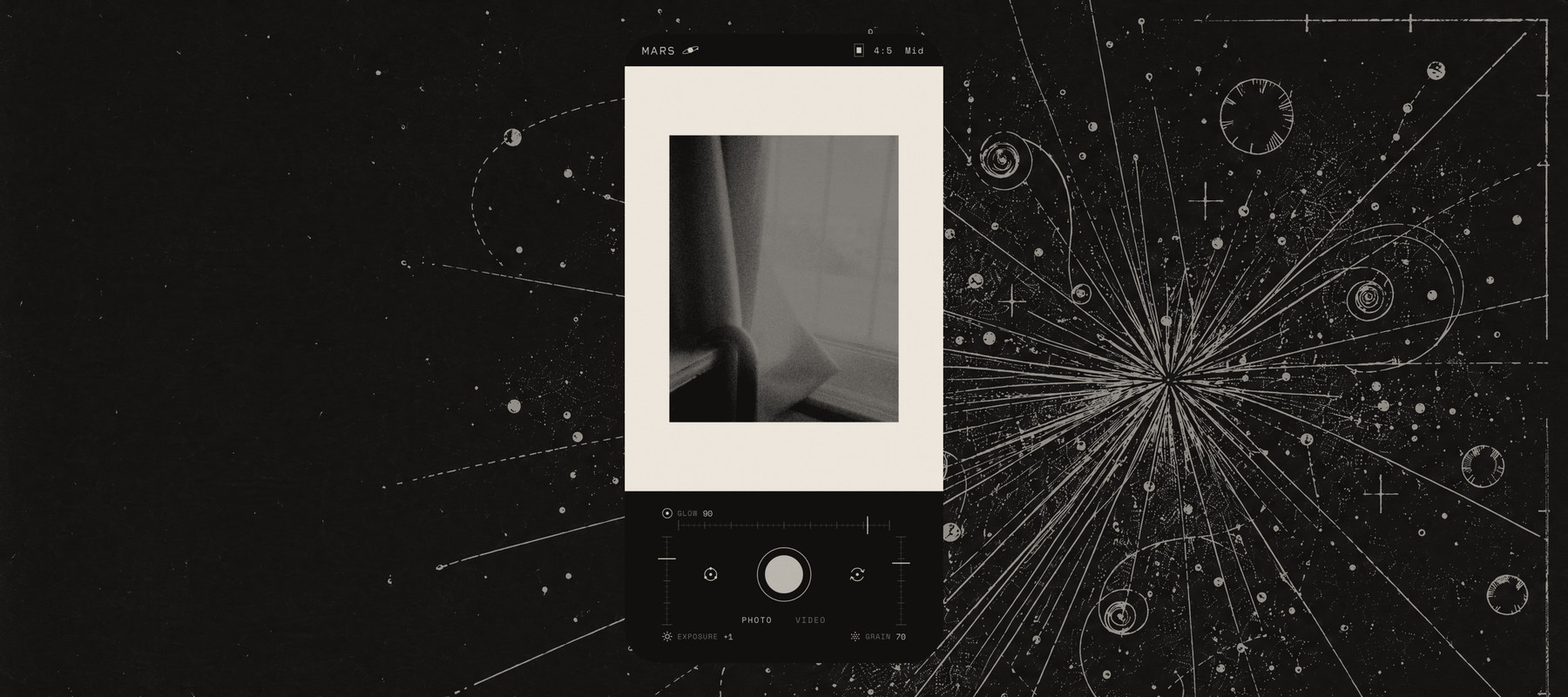 The MARS camera screen, set among star charts